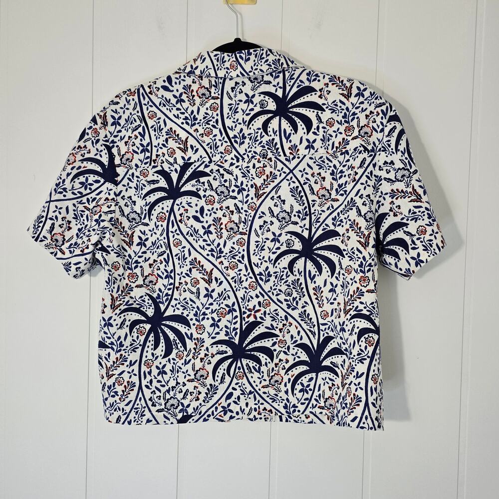 Joie Linen Blend Resort Top Cropped Palm Tree Tropical Top Boxy Size M - Picture 2 of 7